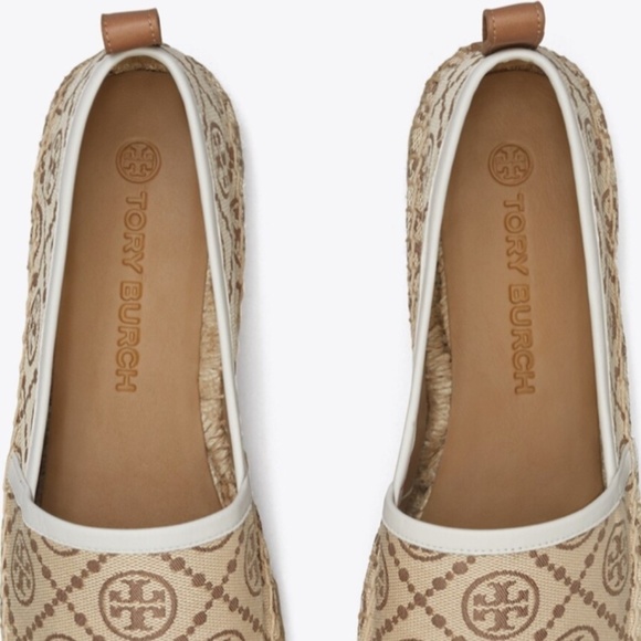 NWT TORY BURCH T MONOGRAM PLATFORM ESPADRILLE Hazelnut Logo Jacquard - Picture 6 of 6